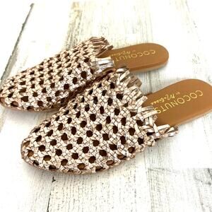 Coconuts by Matisse Womens 6 Gold Leather Boho Slip-On Flat Sandals NEW